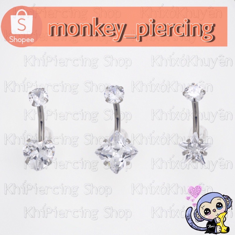 Khuyên Rốn Gắn Đá 100% Thép Y Tế không gỉ
