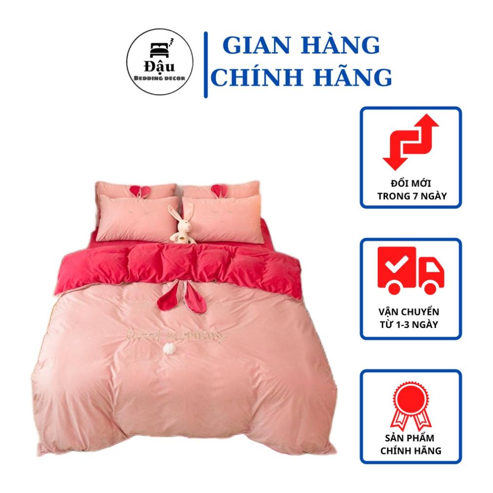 Bộ Chăn ga Nỉ Nhung Tai Thỏ Cao Cấp 7 Màu, Sét 4 món Decor siêu xinh DREAM TIME