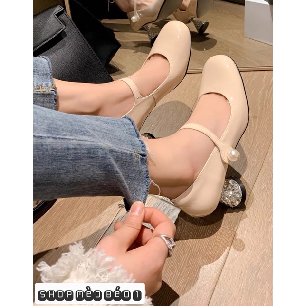 Giày cao gót miu miu qui ngang gót đá loe fullbox