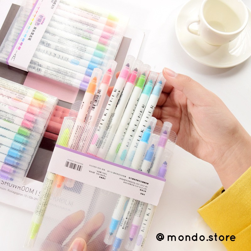 Set 12 Bút Highlight Đánh Dấu Milkliner 2 Đầu
