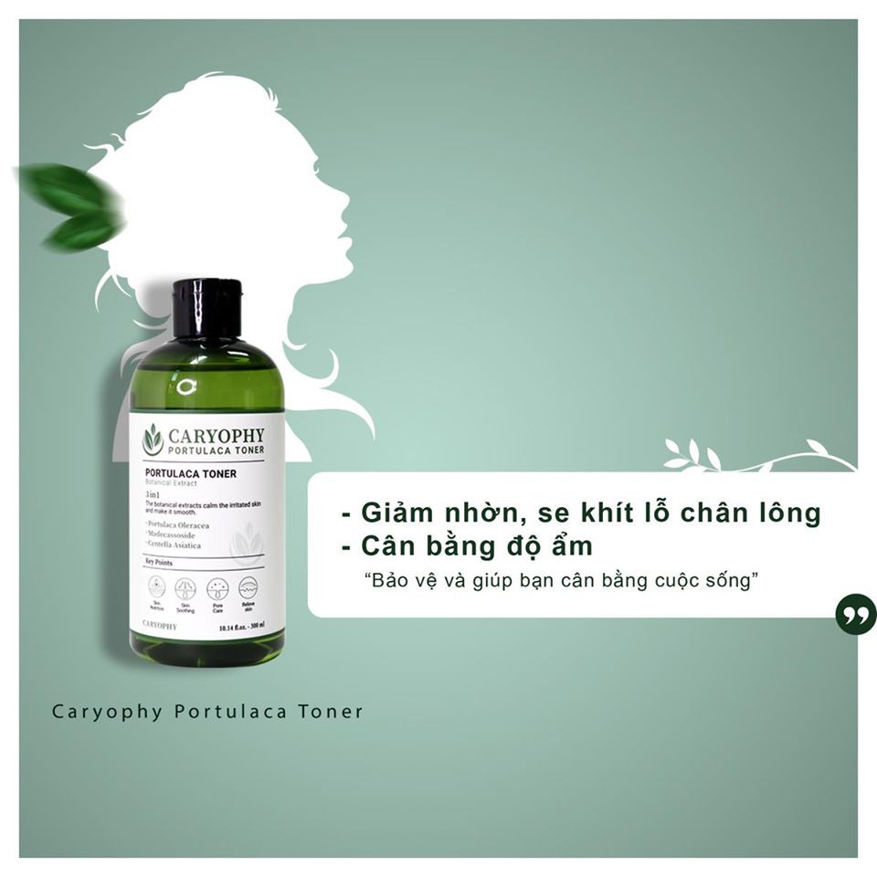 Nước Hoa Hồng Giảm Mụn Caryophy Portulaca Toner 300ml + Tặng bông tẩy trang ipek 80 miếng