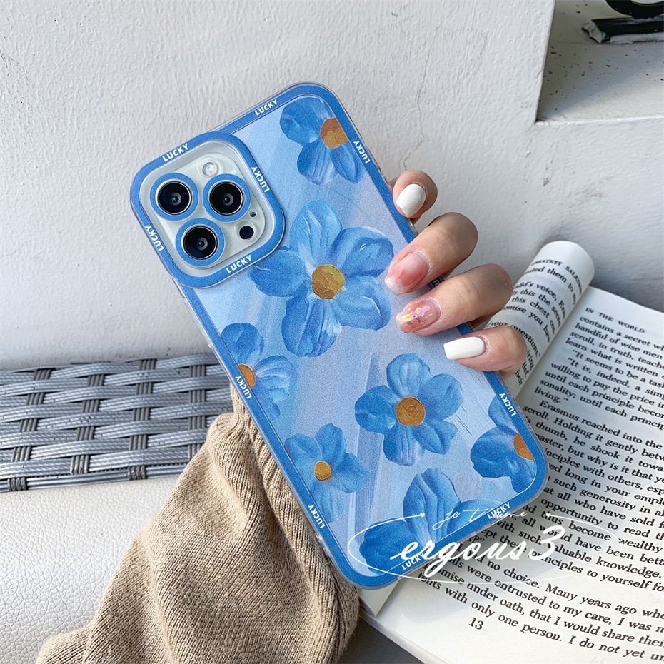 Ốp Điện Thoại Mềm Hình Hoa Màu Xanh Dương Cho iPhone 13 12 11 Pro Max X XR XS Max SE 2020 8 7 Plus