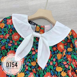 Bigsize Đầm hoa cổ trắng D754