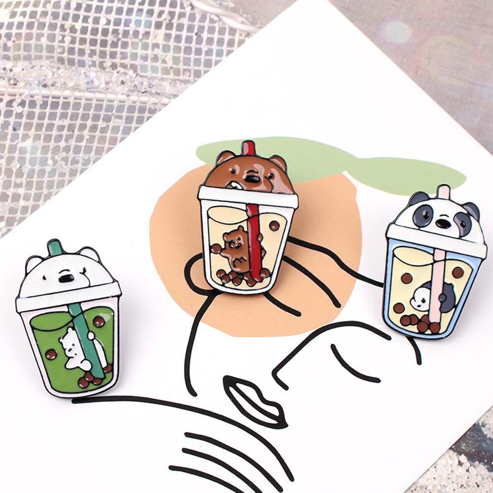 Trâm Cài Áo Hình Gấu Uống Trà Sữa Dễ Thương