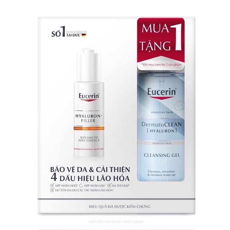 Tinh Chất Eucerin Hyaluron Filler Cấp Ẩm Giúp Giảm Lão Hóa 30ml Tặng Gel Rửa Mặt Eucerin Dermato Hyaluron Dịu Nhẹ 200ml