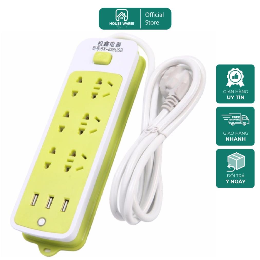 Ổ điện - ổ cắm điện đa năng chống giật -ổ cắm điện thông minh kèm cổng sạc USB (6 phích cắm, 3 USB),tiện ích