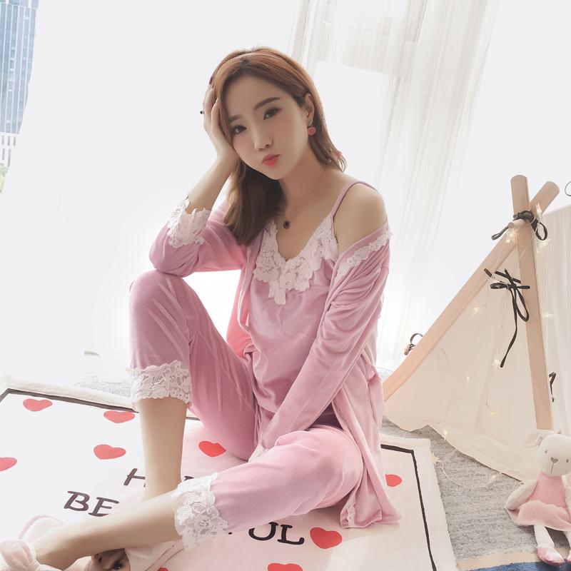 Bộ Đồ Ngủ Vải Nhung Lông Cừu Cỡ Lớn Thời Trang Mùa Thu Cho Nữ