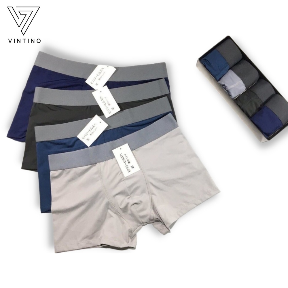 Combo 4 quần sịp đùi boxer nam thun lạnh cotton cạp trơn, quần lót nam cao cấp thấm hút mồ hôi VINTINO