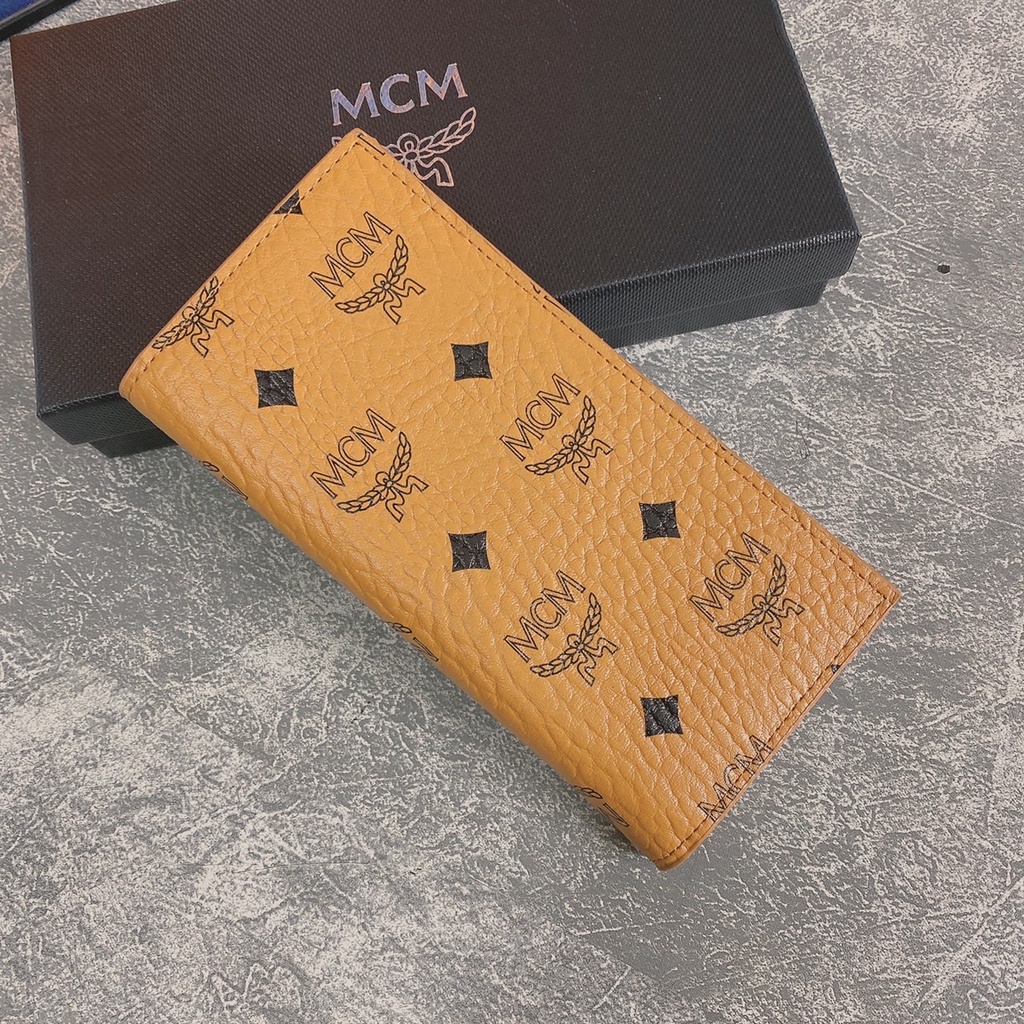 Ví khóa dài ngắn MCM nâu họa tiết logo LA 2022 fullbox