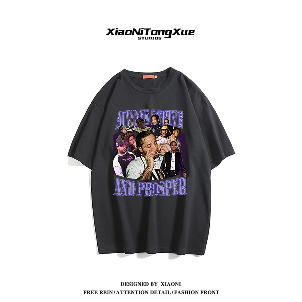 Áo Thun Tay Ngắn Cổ Tròn Dáng Rộng Chất Liệu Cotton Phong Cách Hiphop