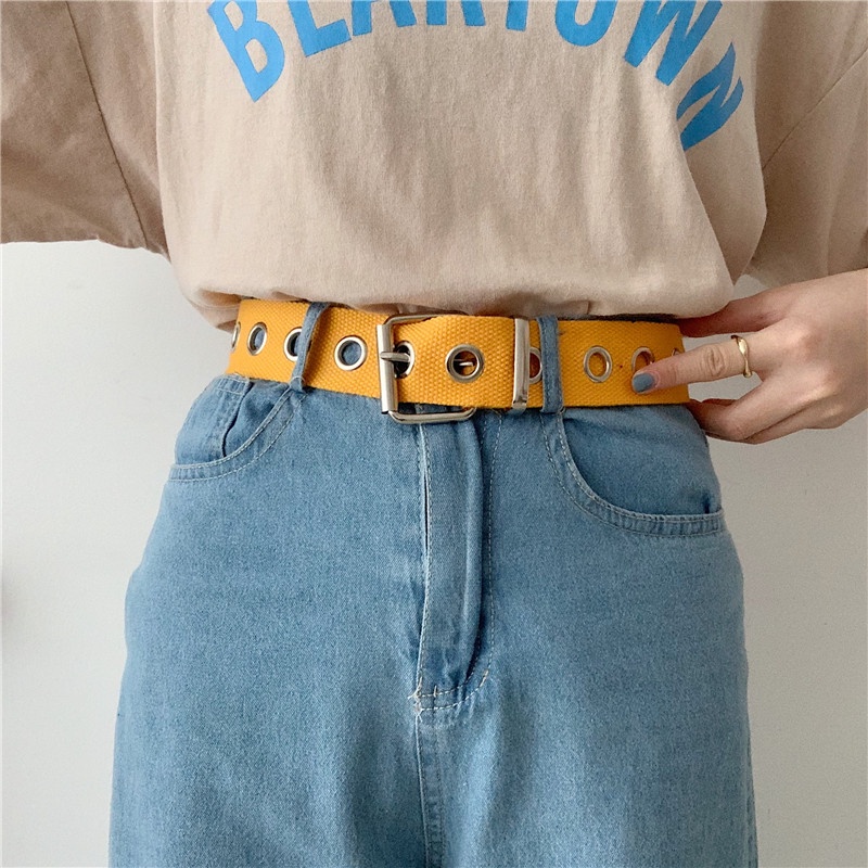 Thắt Lưng Vải canvas Phối Lỗ Toàn Diện Kiểu hip-hop Hàn Quốc Đơn Giản Dễ Phối Đồ Cho Nam Và Nữ