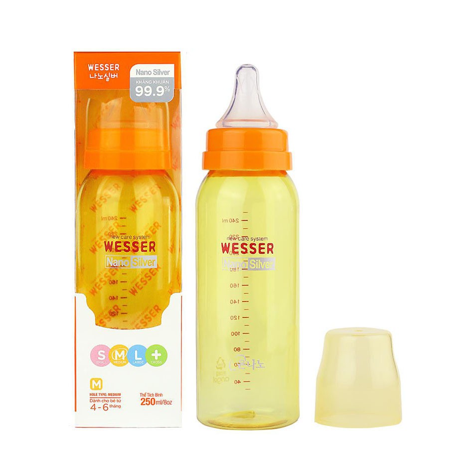 Bình sữa cổ hẹp Wesser 250ml (mẫu cũ)