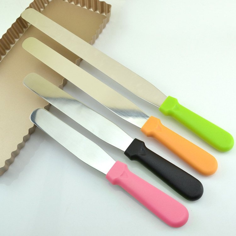 Dao chà láng, dụng cụ trét kem bánh sinh nhật bằng thép không gỉ cán nhựa 8, 10 inch lưỡi cong, thẳng hàng cao cấp