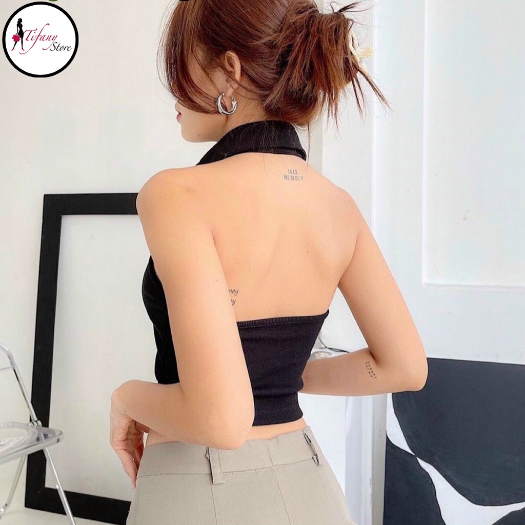 Áo Yếm Cổ Bẻ Hở Lưng Chất Thun Trơn Dáng Croptop Màu Trắng Freeisze "YẾM POLO"