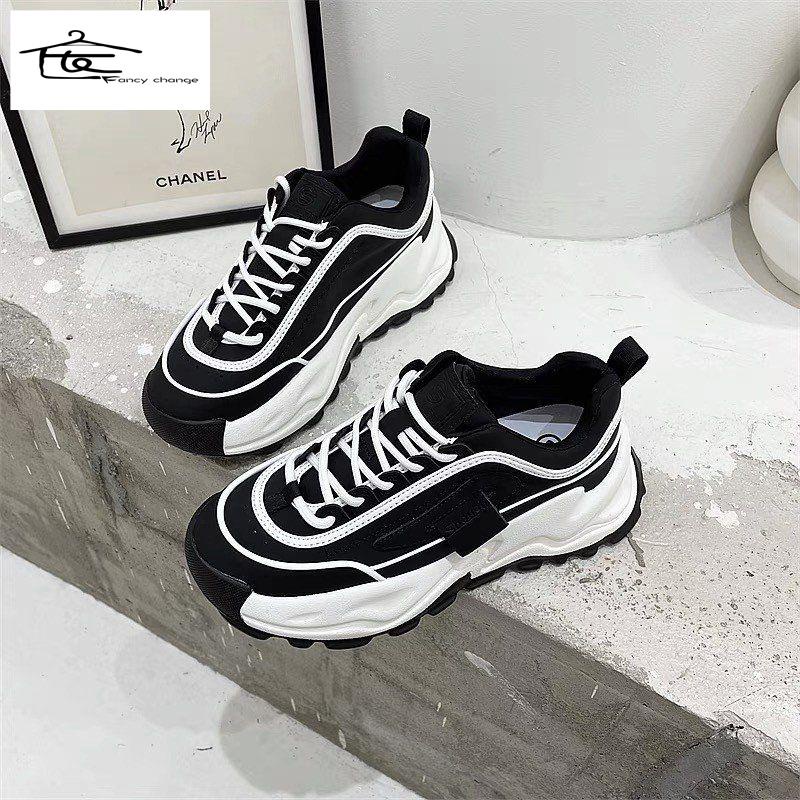 Hàng Có Sẵn Bán Chạy~Giày Thể Thao Màu Đen Đế Dày Phong Cách Đường Phố Thời Trang Mùa Thu Dành Cho Phụ Nữ