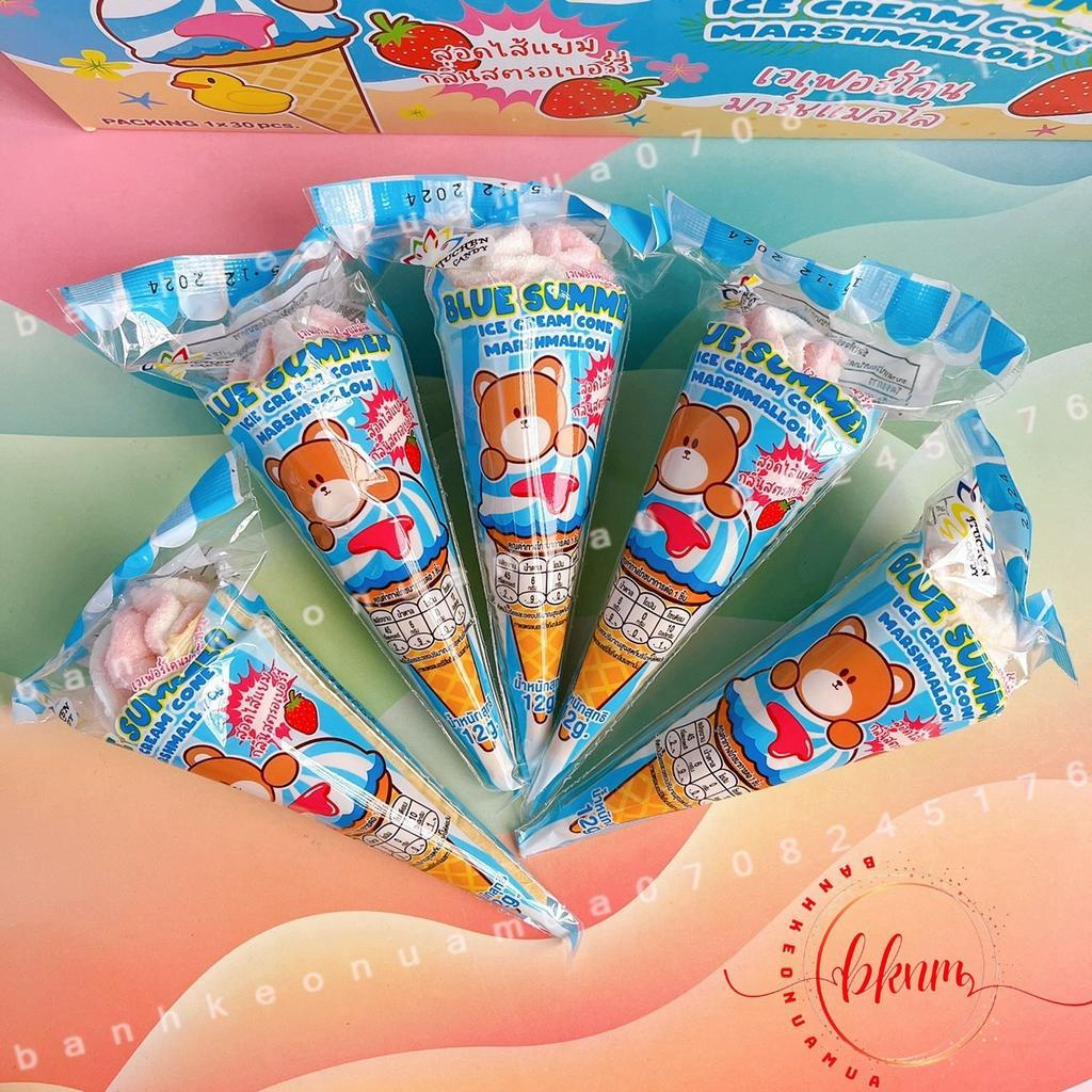 Combo 5 cái bánh ốc qué nhân kem bông marshmallow siro dâu Gấu Nâu dễ thương Thái Lan cái 12gam