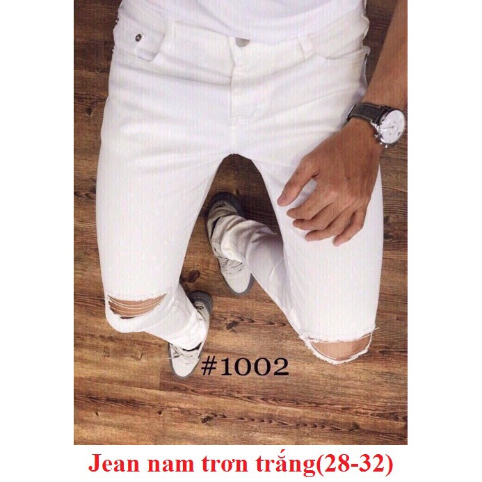 Quần Jean rách gối trắng đen vải dày dặn co giãn thoải mái quần jean nam đẹp cá tính ( Shop bán Chân Thành Uy Tín)