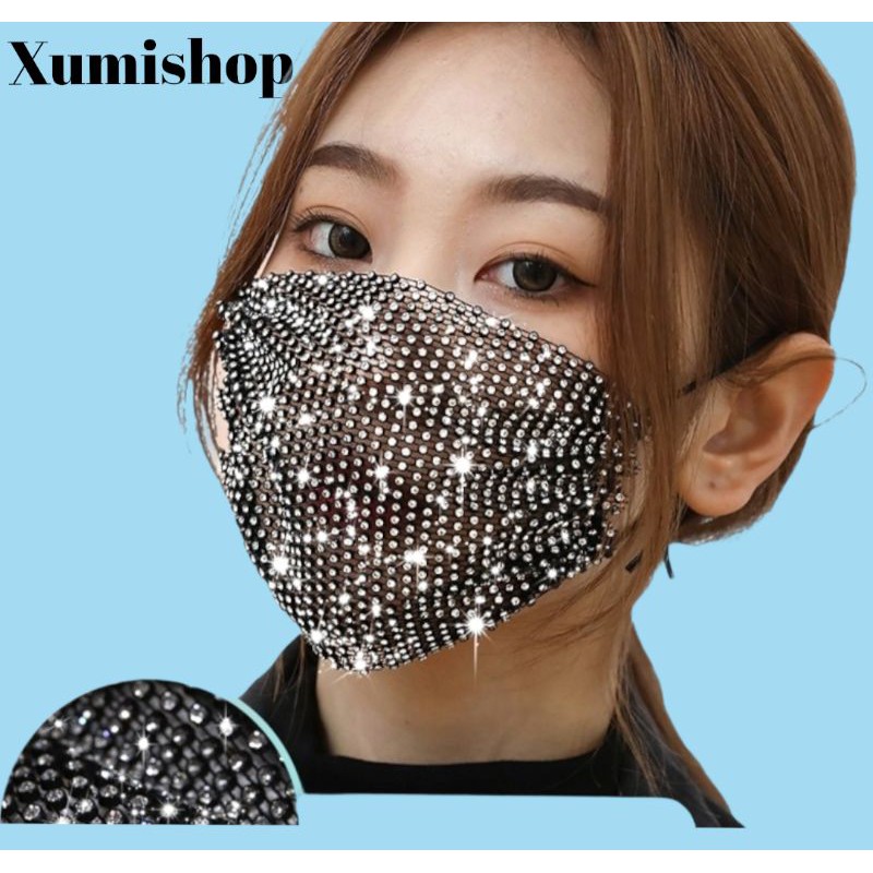 [HÀNG MỚI VỀ] Khẩu Trang Đính Đá Pha Lê Kim Sa Lấp Lánh Kim Tuyến Khẩu Trang Hot Trend Tiktok Sắc Màu Nhiều Màu XUMI800
