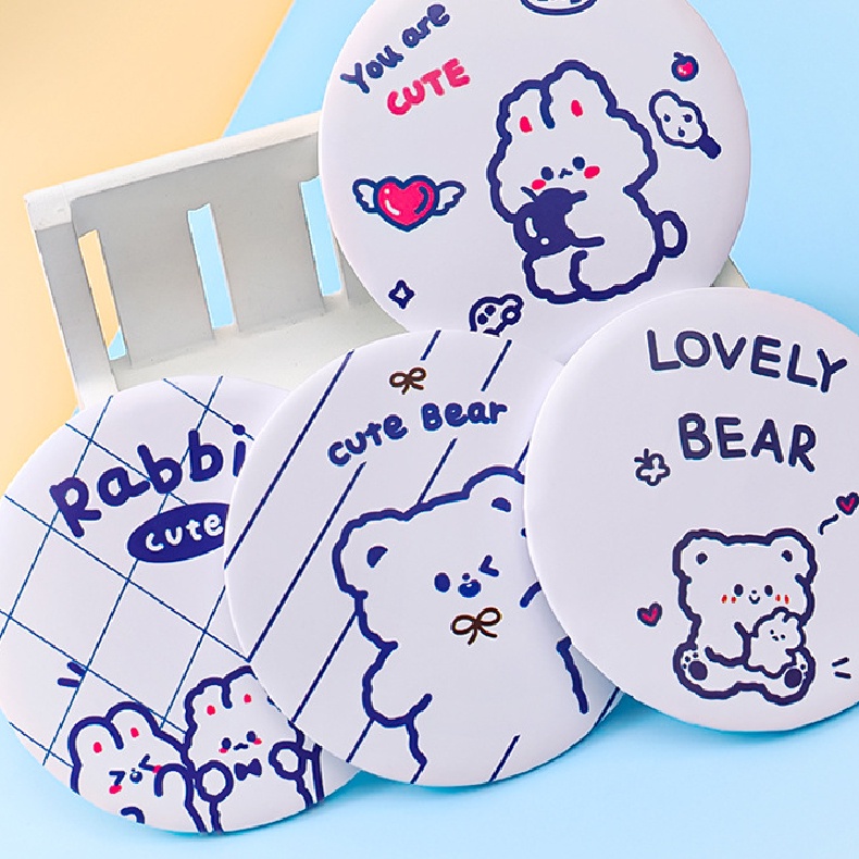 Gương trang điểm bỏ túi hình tròn họa tiết hoạt hình đáng yêu tiện lợi