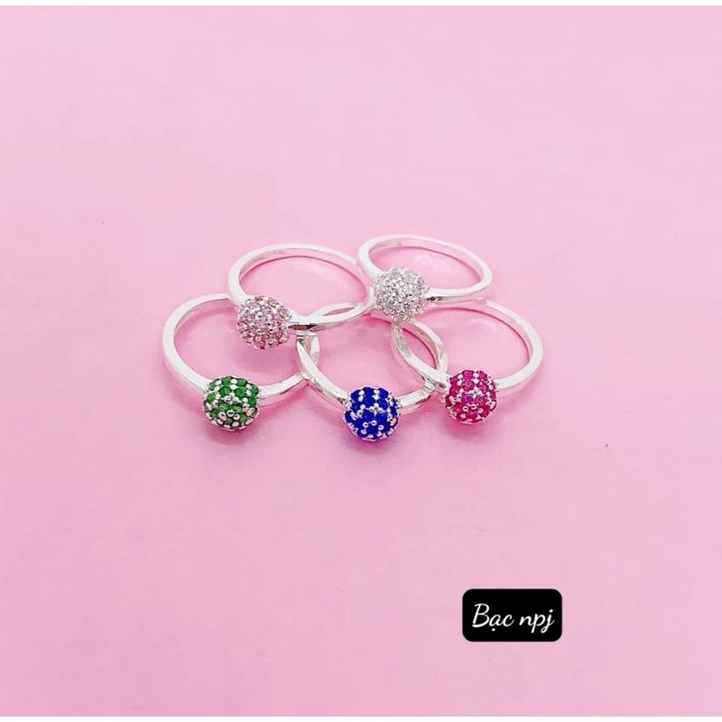 Nhẫn cầu đá cho bé, nhẫn bạc cho bé yêu , màu sắc xinh xắn , Bạc npj