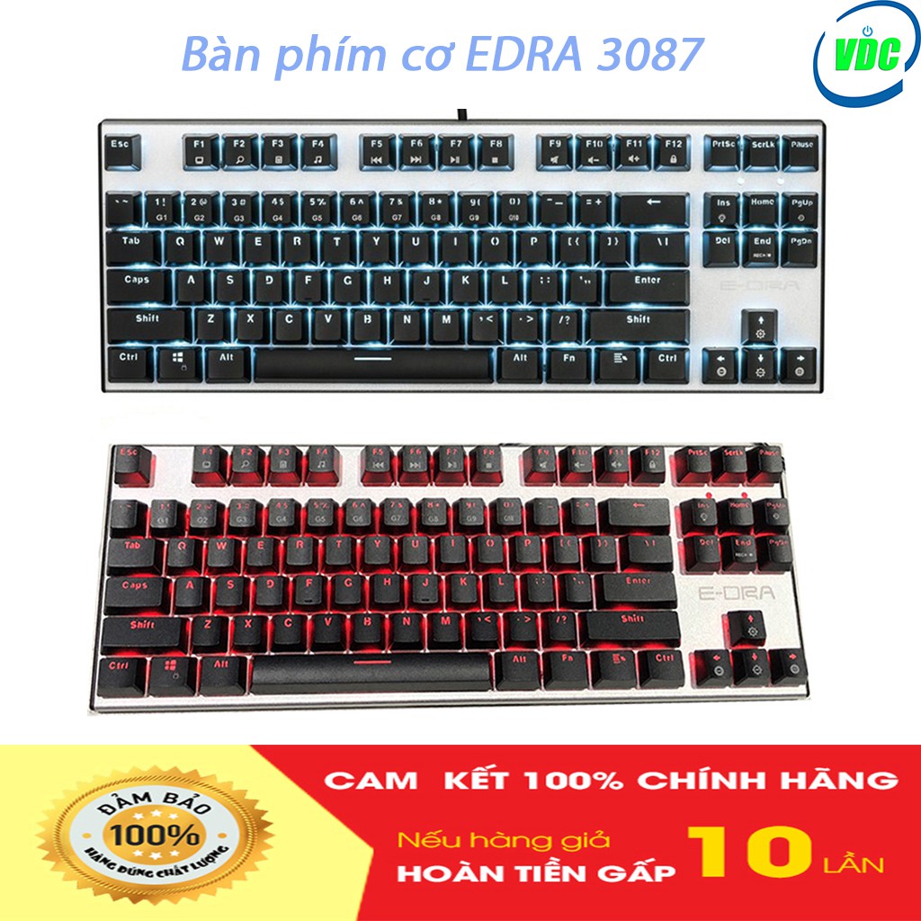 Bàn phím cơ E-DRA EK3087 - Đèn led 1 màu xanh hoặc đỏ - Siêu phẩm năm 2020 - Full switch - Bảo hành 24 tháng