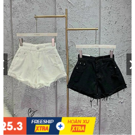 FREESHIP HOẢ TỐC ẢNH THẬT Short bò rách gấu 2 màu trắng, đen siêu xịn đẹp. Size S M L
