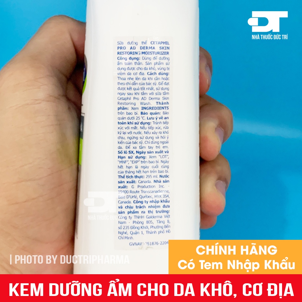 Kem dưỡng ẩm cho da khô, da cơ địa CETAPHIL PRO AD DERMA MOISTURIZER 295ML