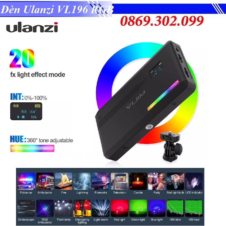 Đèn led video siêu sáng dùng chuoj ảnh, quay phim chuyên nghiệp Ulanzi VIJIM VL196 RGB Cao Cấp