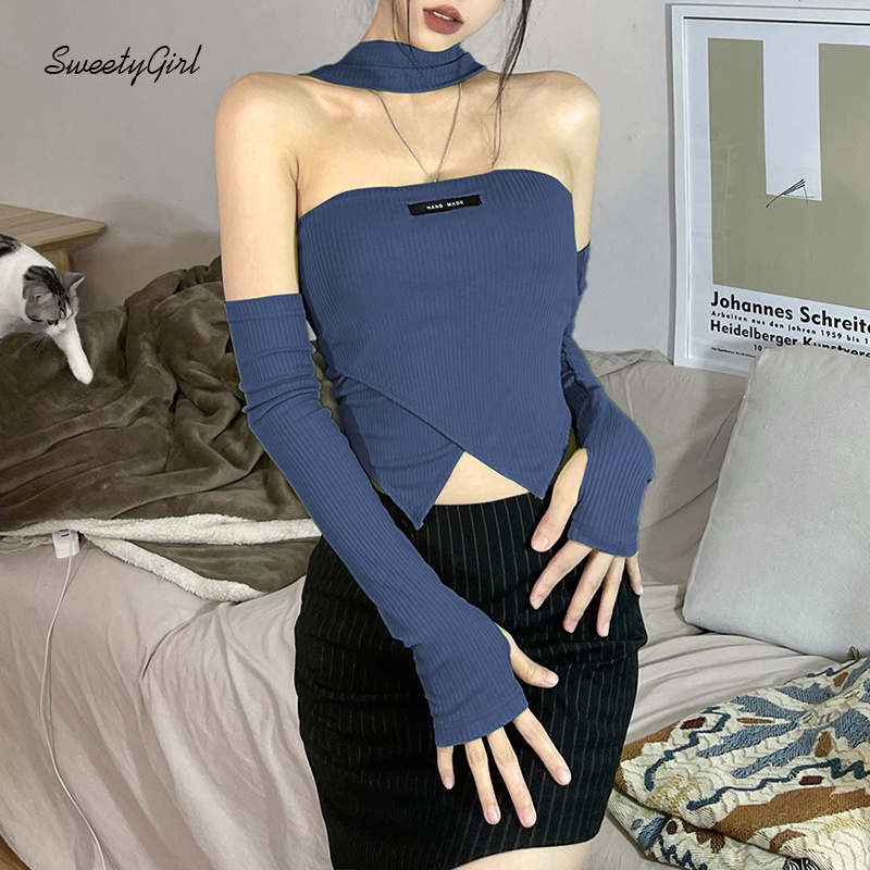 Áo Tank Top Nữ Hở Lưng Tay Lửng Ôm Dáng In Chữ Thời Trang