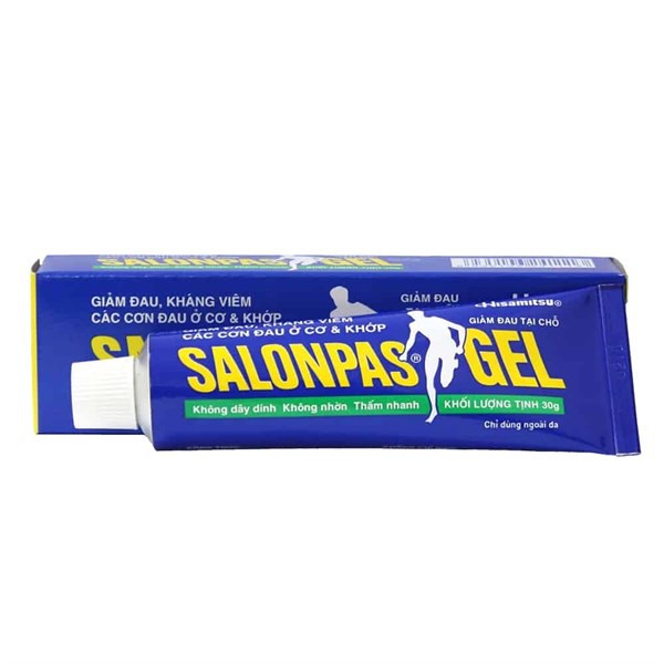 Hộp Salonpas Gel, giảm đau khớp, đau cơ, đau vai, bầm tím, tuýp 15,30g, túi