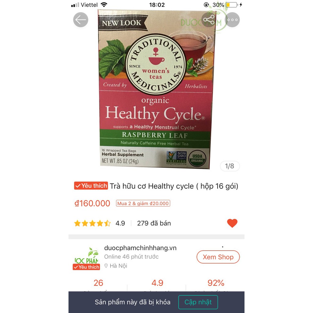 Trà hữu cơ Healthy cycle có bill đầy đủ