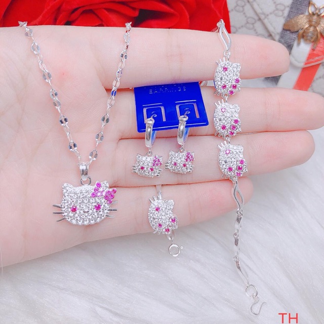 Set bạc Kitty đá cho Bé gái SB0101 - TRANG SỨC BẠC TA
