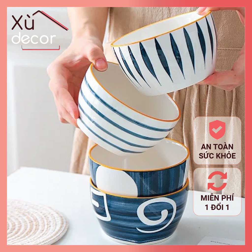 Bát ăn cơm, bát ăn chè sứ phong cách Nhật Bản, hoa văn độc đáo, dùng được với lò vi sóng