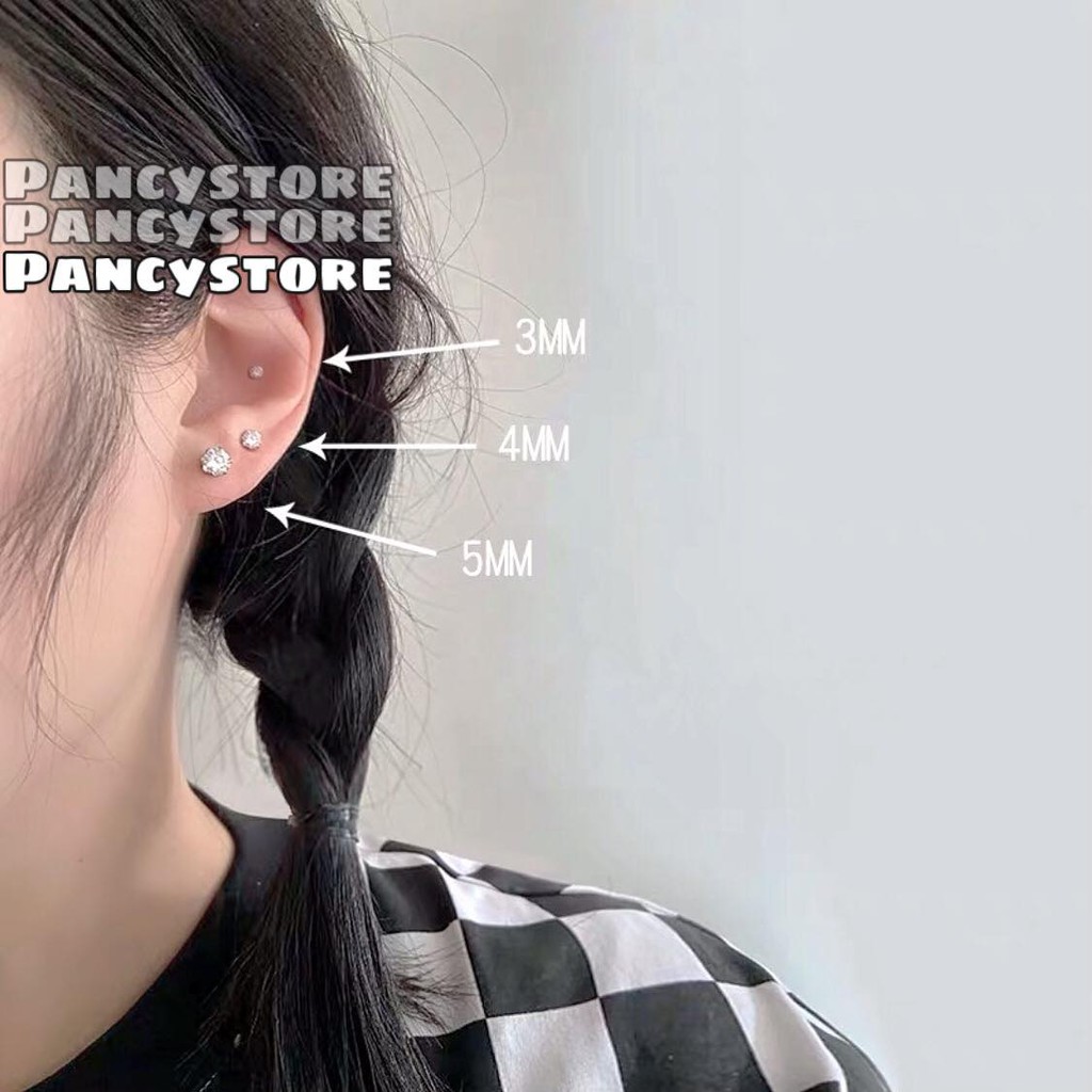 khuyên tai bông tai titan nụ kim tròn không gỉ unisex