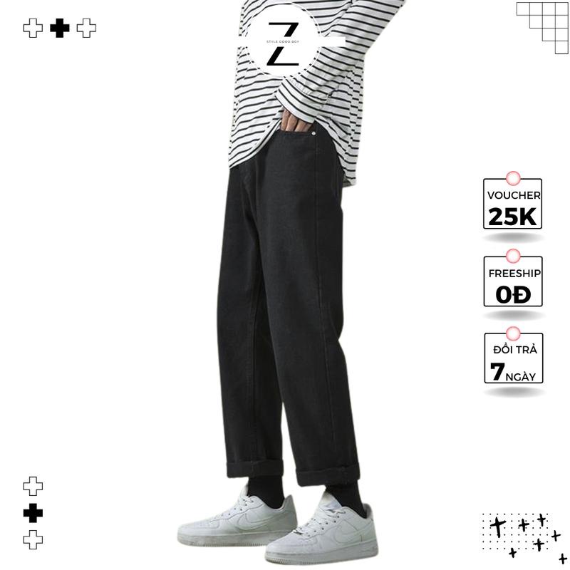 Quần jeans baggy nam ống đứng dáng dài màu đen trơn chất liệu vải bò cao cấp - Gen Z Store HN