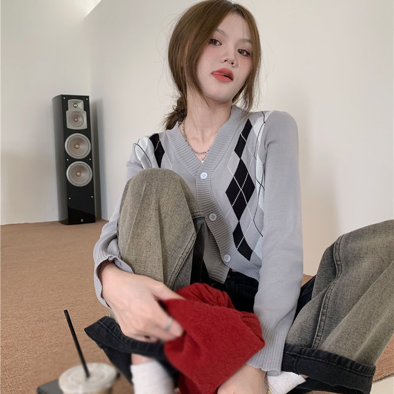 Áo khoác cardigan dệt kim tay dài cổ chữ V cài nút phía trước thời trang cho nữ