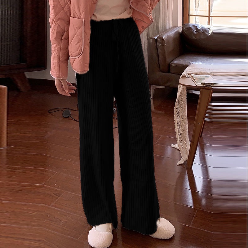 Quần Dệt Kim Dày Ống Rộng Lưng Cao Thời Trang Thu Đông Mới Cho Nữ