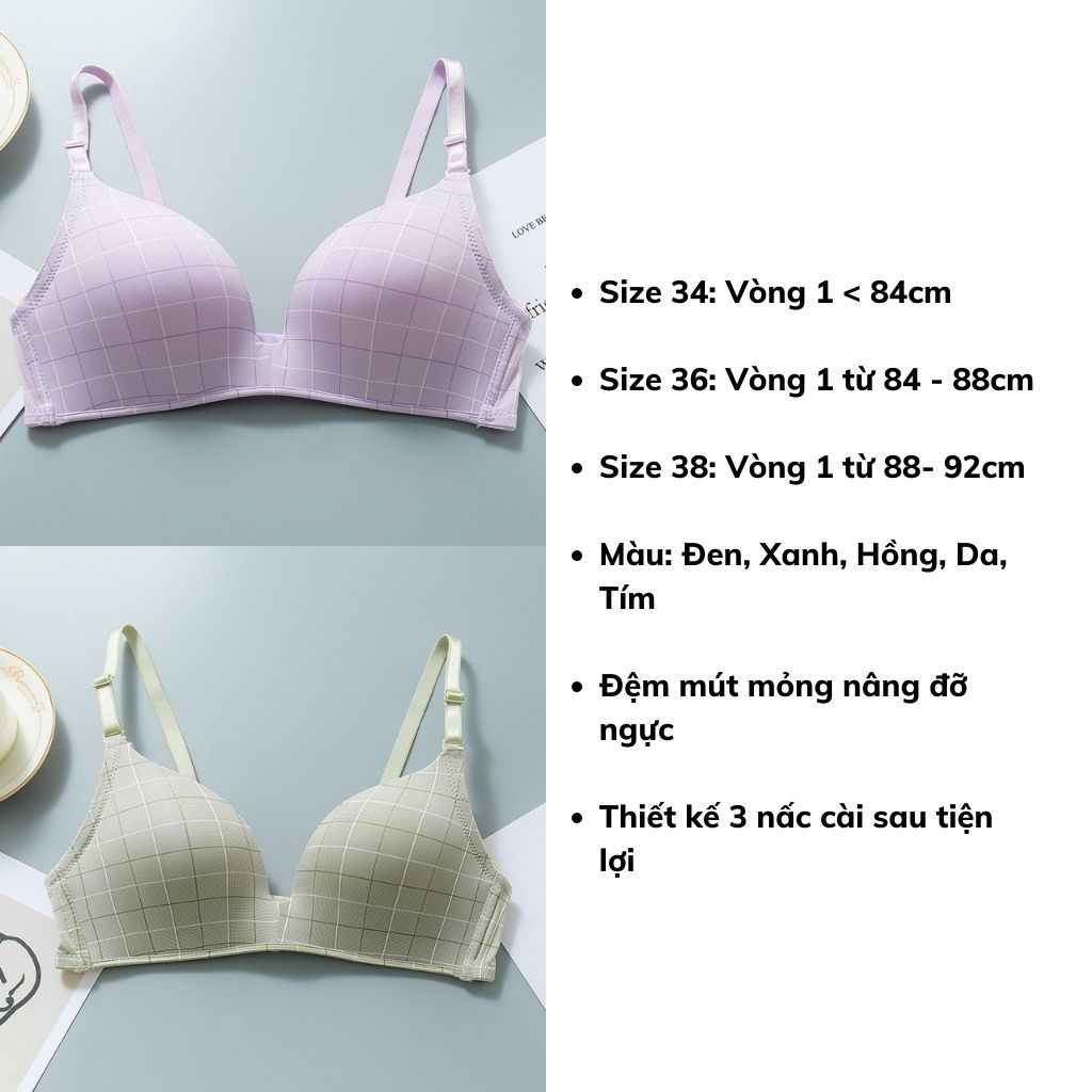 Áo ngực nữ không gọng mút mỏng kẻ caro cực kỳ đẹp và quyến rũ DEVARI A125