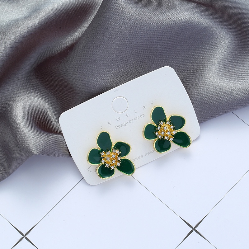 Bông Tai Đính Đá Kim Cương Giả Màu Xanh Lá Phong Cách Âu Mỹ Thời Trang