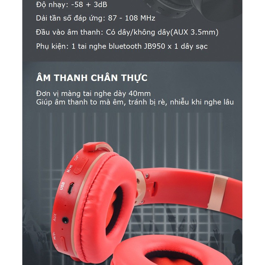 Tai nghe bluetooth chụp tai extra bass 950BT có mic đàm thoại, âm thanh chất, bass sống động, hỗ trợ thẻ nhớ và cổng 3.5