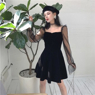Đầm nhung tiểu thư hàn quốc