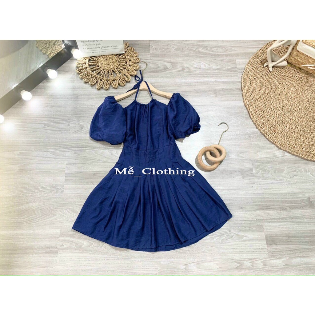 Váy cổ yếm trễ vai tay bồng siêu xinh sang chảnh