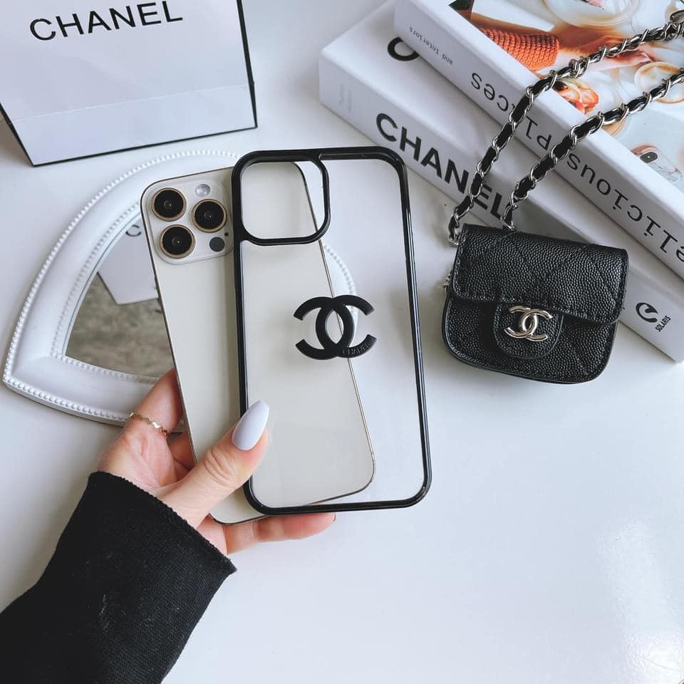 Ốp basic viền đen C.H.A.N.E.L iphone 7plus/8plus/X/Xs/Xsmax/11/11promax/12promax