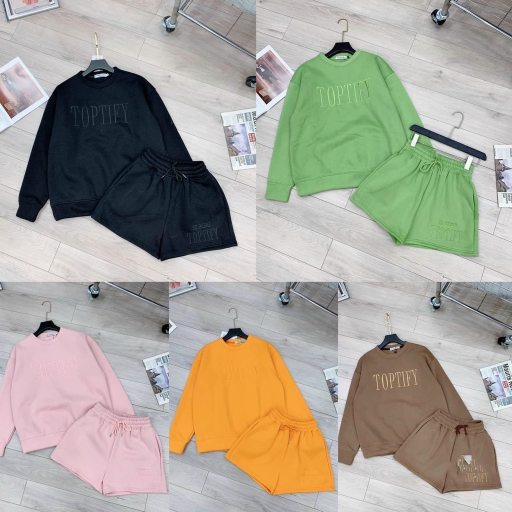 Set bộ 2 món đi chơi với áo cổ tròn form rộng kèm quần đùi  chất nỉ cao cấp mềm mịn