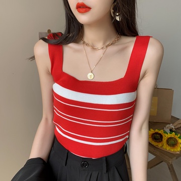 Áo Tank Top Dệt Kim Lưng Cao Co Giãn Phong Cách Hàn Quốc Mới