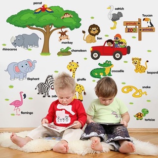 Decal dán tường thú tiếng anh cho bé