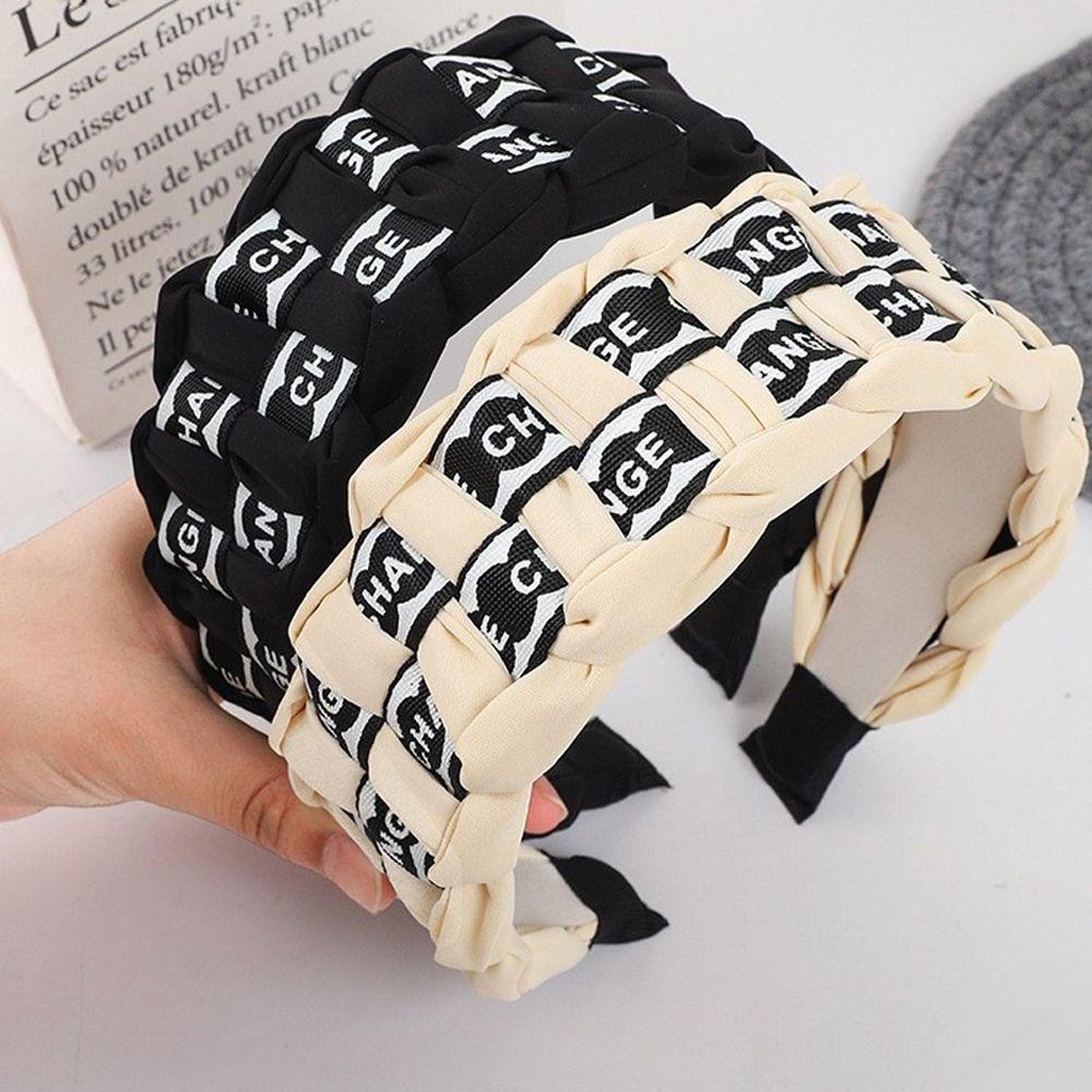 Kẹp Tóc Vải Bản Rộng In Chữ Tiếng Anh Kiểu Vintage Thời Trang Cho Nữ