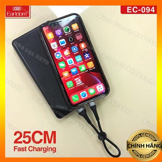 Cáp sạc bọc dù earldom ec-094 sạc nhanh 3a / dài 25cm / đầu lightning-micro-type c
