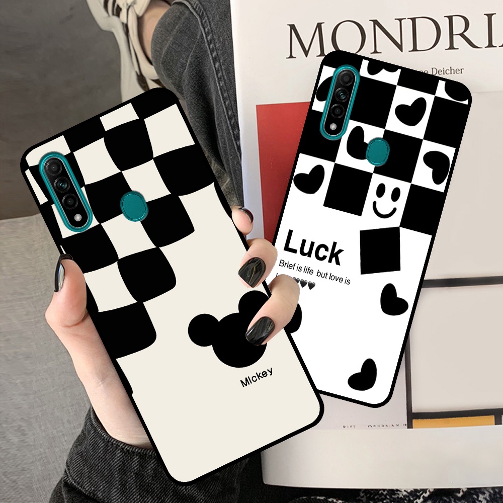 Ốp Oppo A31 in hình sọc caro, họa tiết đen trắng dễ thương