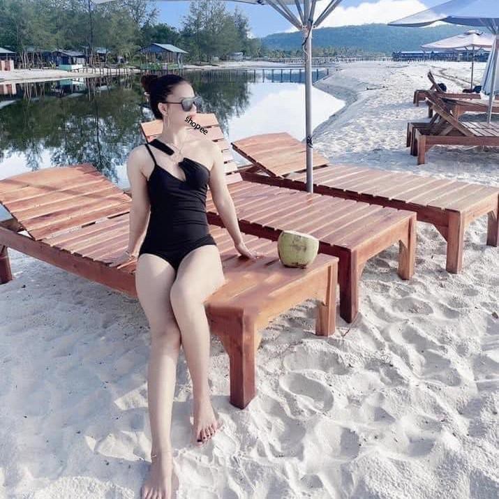 Bikini, bộ bơi liền thân khoen cố màu đen siêu sang - EVA shop